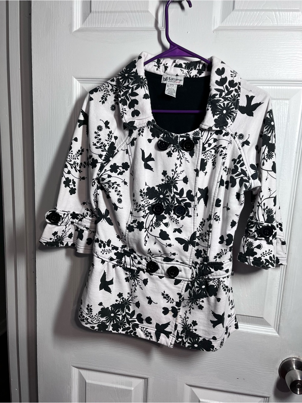 Self Esteem White Jacket with Black Floral Print